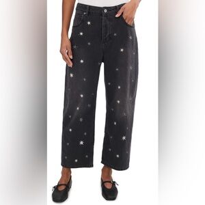 We The Free Deep Trance Shine Embroidered Dropped Boyfriend Jeans 30 black euc